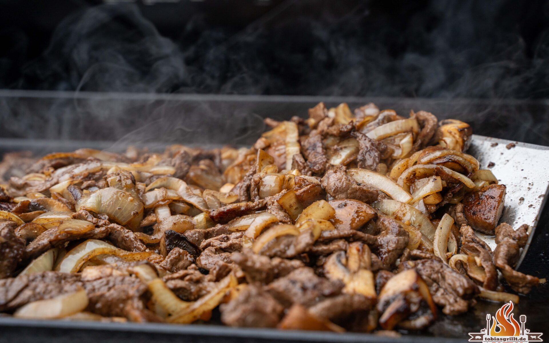 Geschnetzeltes mit Champignons von der Plancha
